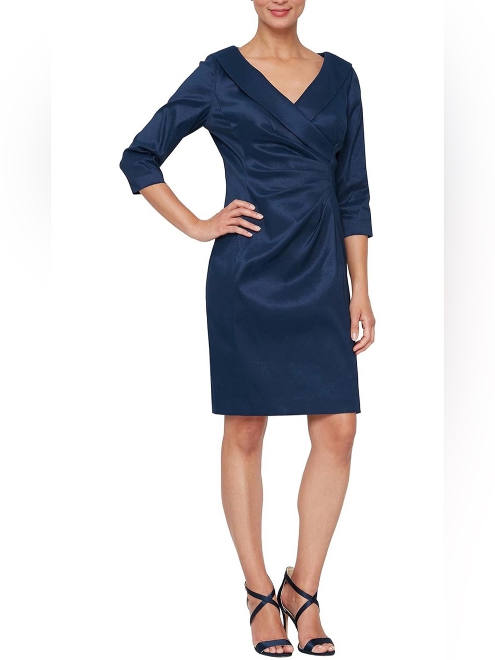 Alex Evenings Women's Short Taffeta Portrait Collar Dress